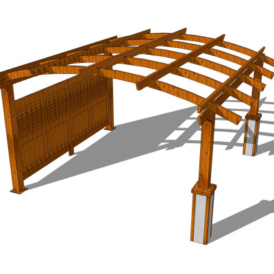现代实木廊架su模型