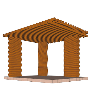 现代实木廊架su模型