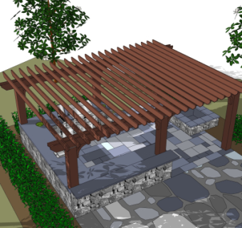 现代实木廊架su模型