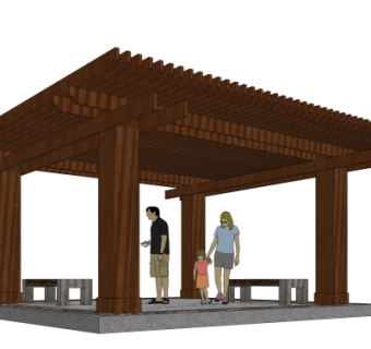 现代实木廊架su模型