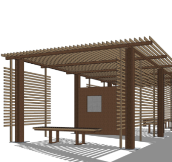 现代实木廊架su模型