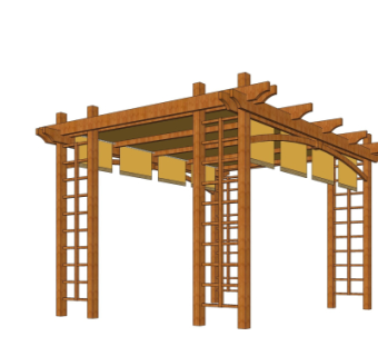 现代实木廊架su模型
