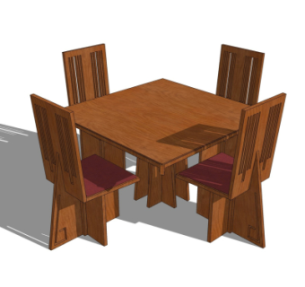 现代实木餐桌椅su模型