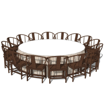 新中式宴会餐桌椅su模型