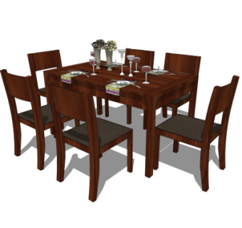 现代实木餐桌椅su模型