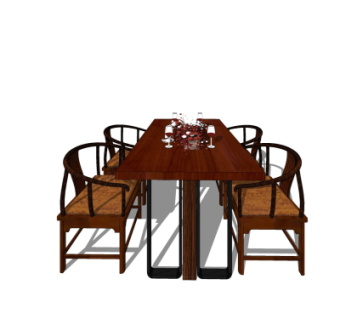 新中式餐桌椅su模型