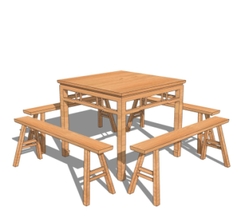 中式餐桌椅su模型