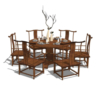 中式餐桌椅su模型