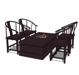 中式茶桌椅su模型