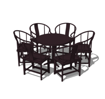 中式休闲桌椅su模型