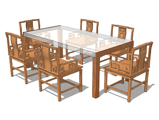 新中式<em>餐桌椅</em>su模型