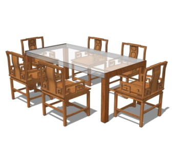 新中式餐桌椅su模型