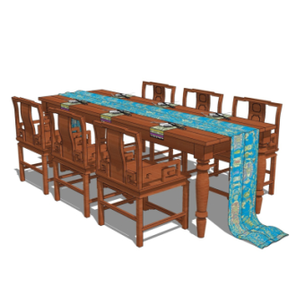 中式实木餐桌椅su模型