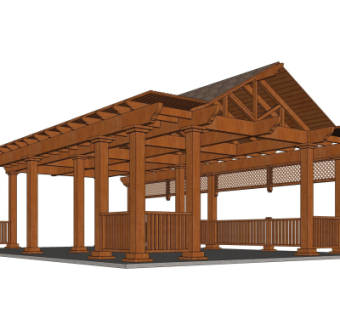 新中式廊架su模型
