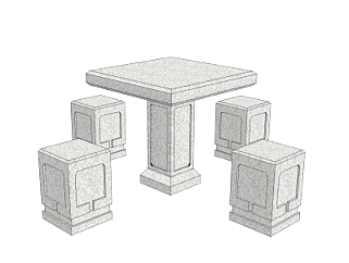 中式<em>石桌椅</em>su模型