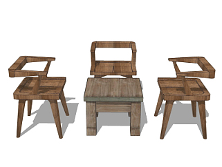 现代实木休闲桌su模型
