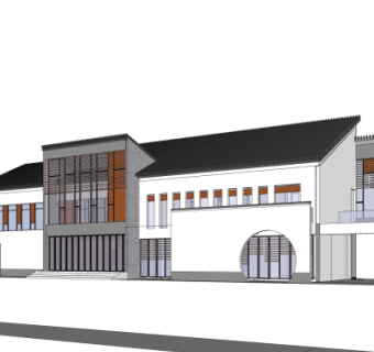 新中式会所外观su模型