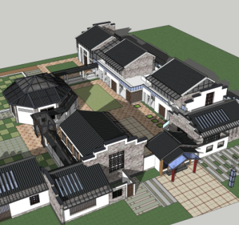 新中式休闲会所su模型