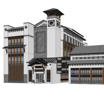 新中式沿街商业建筑su模型