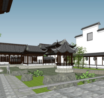 中式庭院花园景观su模型