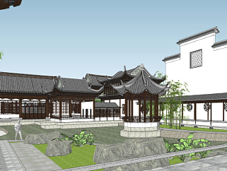 中式庭院花园景观su模型