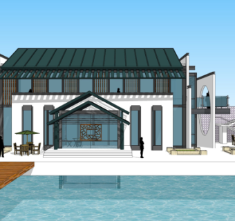 新中式会所su模型