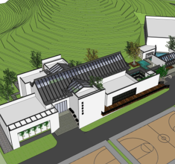 新中式会所su模型