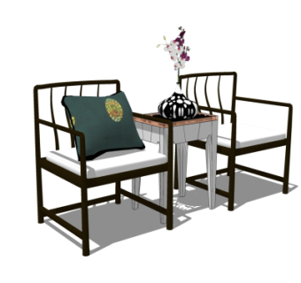 新中式休闲桌椅su模型