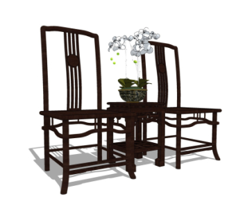 中式休闲桌椅su模型