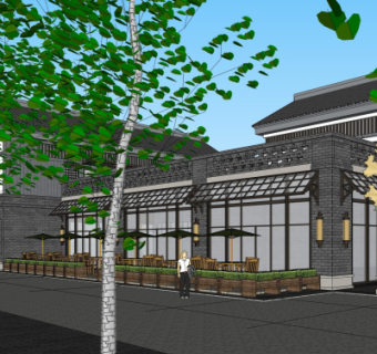 新中式沿街商业建筑su模型