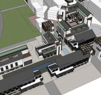 新中式商业街su模型