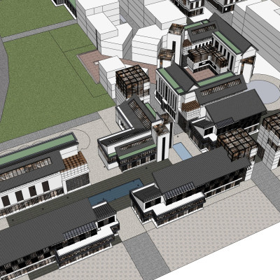 新中式商业街su模型