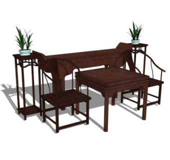 中式休闲桌椅su模型