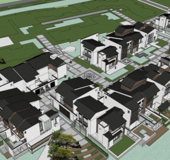 新中式别墅区规划su模型