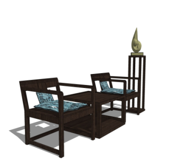 新中式休闲桌椅su模型