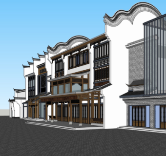 新中式沿街商业建筑su模型