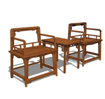 中式休闲桌椅su模型