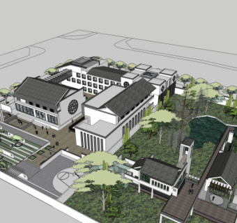 新中式会所su模型