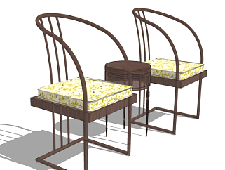 新中式休闲桌椅su模型