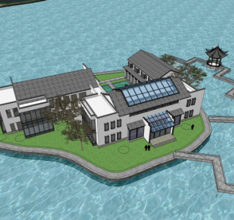 新中式会所su模型