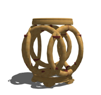 新中式藤编圆几su模型