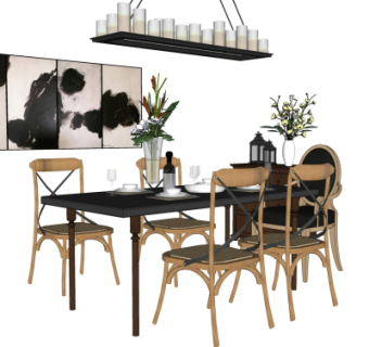 美式餐桌椅su模型