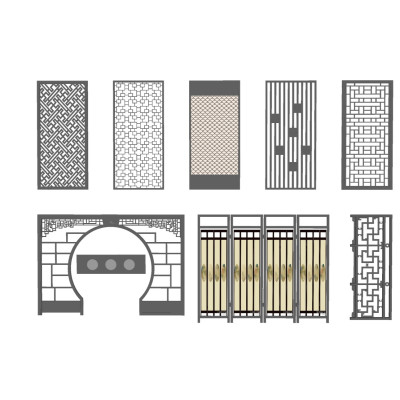 中式屏风隔断组合su模型
