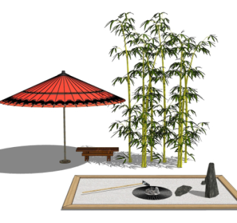 日式枯山水su模型