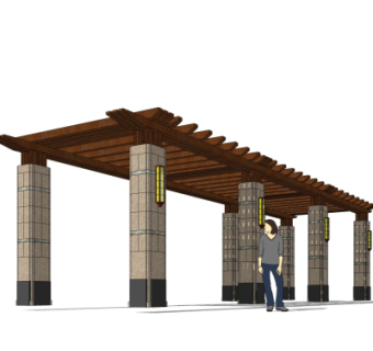 新中式廊架su模型