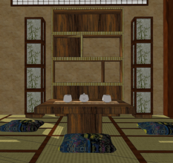 日式榻榻米茶桌椅su模型