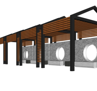 新中式廊架su模型