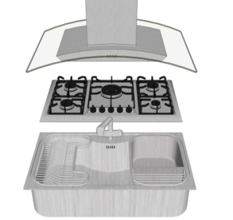 现代不锈钢水槽燃汽灶组合su模型