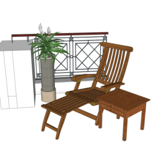 新中式休闲躺椅su模型