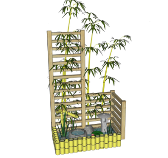 中式竹子水景小品su模型